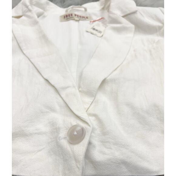 Free People Coco Cropped Blazer White Linen Blend One Button SZ. L- NWT $148.00 - Picture 3 of 4